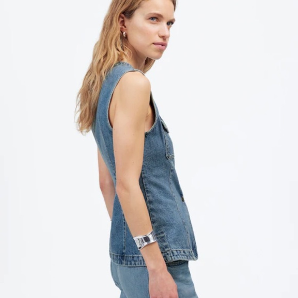 MADEWELL NWOT Denim High Crewneck Vest Jacket Size 12 - Picture 3 of 6